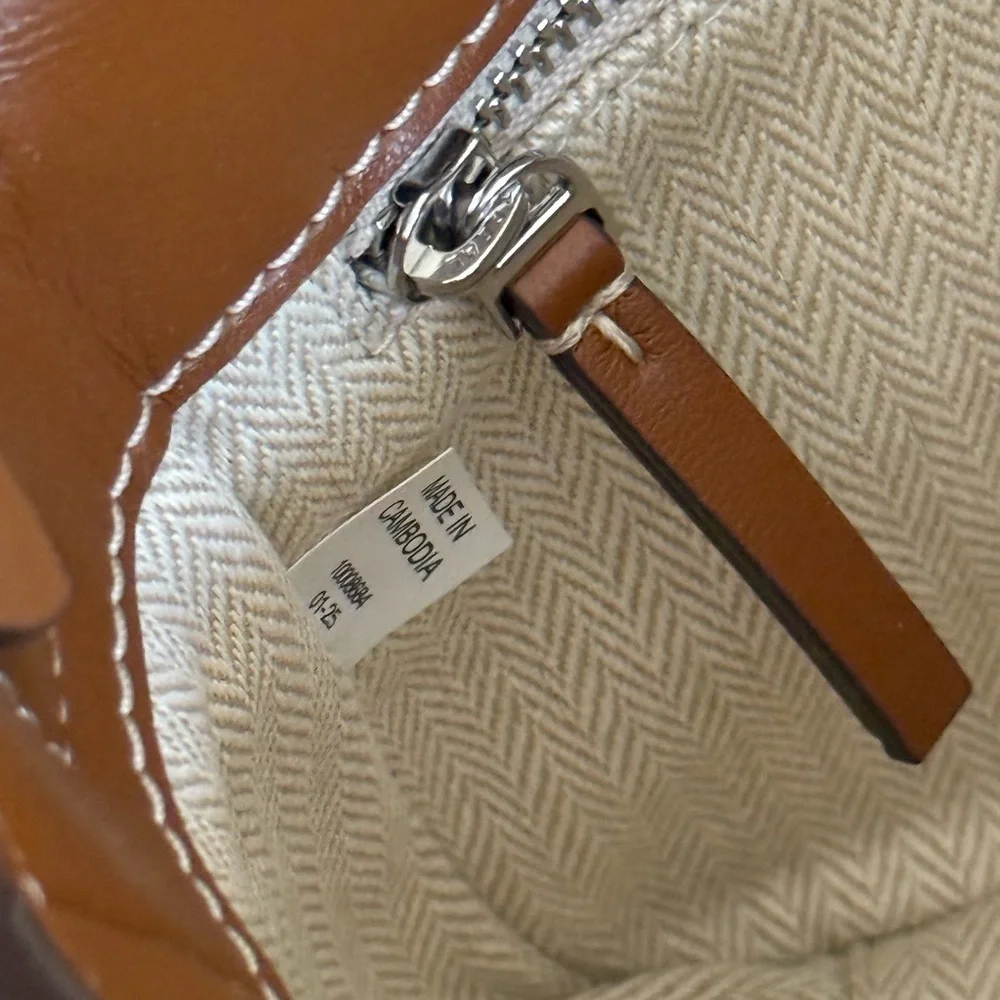 New Tory Burch Thea web flap shoulder bag/crossbody in canvas cream leather trim